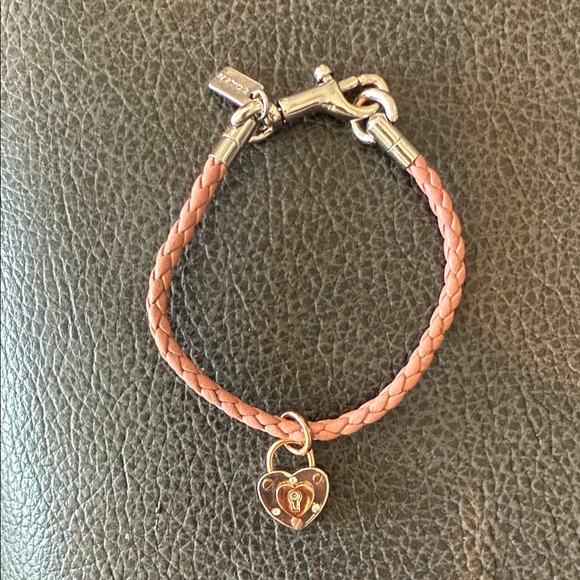 Coach Rare Vintage Braided Leather Heart Charm Bracelet with Micro Tag - Picture 1 of 5